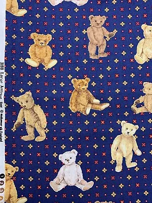 Vintage Antique Teddy Bear Fabric Cotton Makower UK Blue Yard • $25