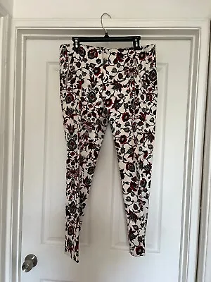 Zara Basic White Red Floral Dress Pants Slacks Sz XL • $6