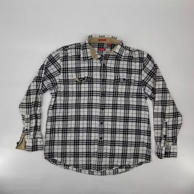 Izod Shirt Mens XL Black White Button Up Flannel Long Sleeve Casual Cotton • $2.49