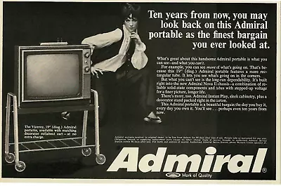 1969 ADMIRAL Viceroy 19  Portable TV Television 60s Fashion Vintage Print Ad • $8.95