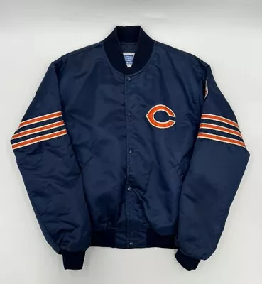 Vintage Chicago Bears Starter Satin Bomber Jacket Adult XL Blue Quilt Lined USA • $74.95