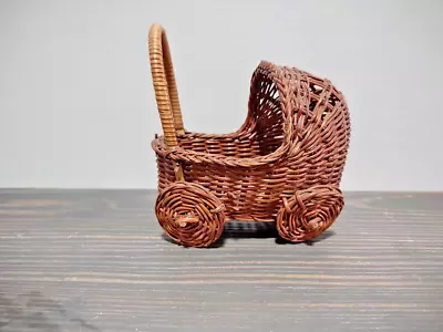 Vintage Wicker Rattan Baby Doll Carriage Buggy 5 X 5 X 3 Inch • $5