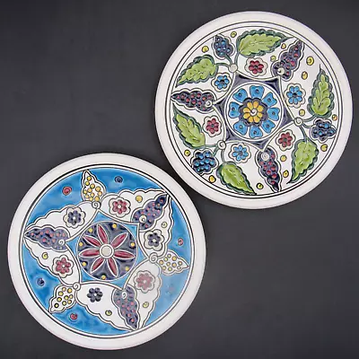 Manousakis Keramics Hanging Plates Pair (2) Rodos Greece 5.25 D Floral Motif • $16.95