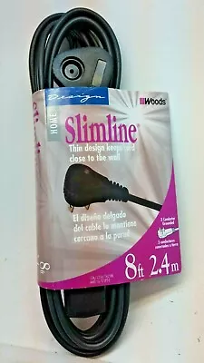 Slimline 2243  Flat Plug Right Angled Extension Cord 3 Outlet  8-Foot Black  NEW • $9.99