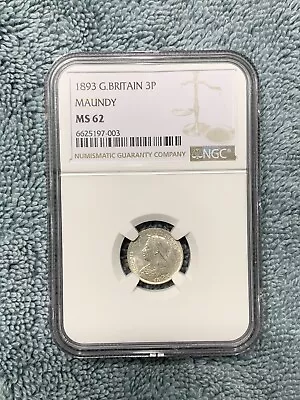 1893 Great Britain United Kingdom 3 Pence Maundy Silver NGC MS 62 • $100