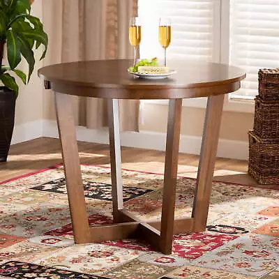  Contemporary Walnut Brown Finished 35-Inch-Wide Round Wood Dining Table • $142.68