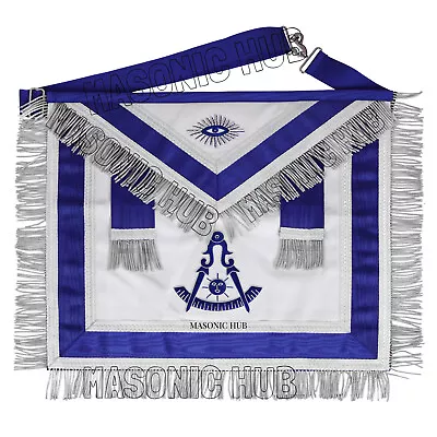 MASONIC Blue Past Master 100% Lambskin Apron Silver Past Master Apron Pm Apron • $65.99