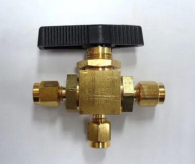Mini Brass Ball Valve 3-Way 1/8  Compression Connections 1500 PSI 1WMW4 • $11.73