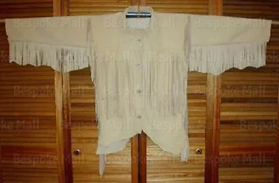 New Men's American Western Native Style Tussle White Suede Fringed Long Coat-604 • $165.29
