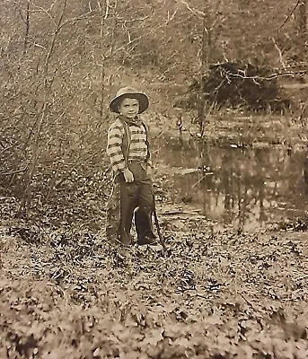 Vintage 1930's Photo Of Little Boy Dressed In Cowboy Outfit Hat Chaps In Woods • $9.90