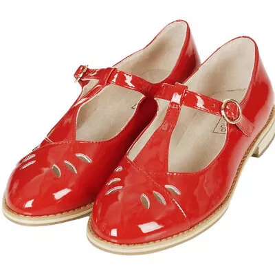 Topshop Gwenny Mary-Jane Patent Flat T Bar Shoes Red Sizes 3-9 Women Fashionable • £14.95