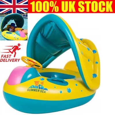 Baby Inflatable Swimming Floating Boat Seat With Sun Canopy Kids Swimming Aids • £9.93