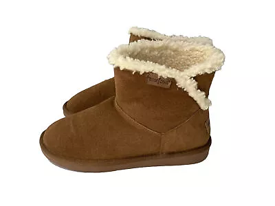 Minnetonka Womens Size 7 Leather Suede Faux Fur Lined Ankle Boots Brown • $22.99