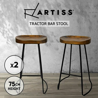 $144.08 • Buy Artiss 2 X Vintage Tractor Bar Stools Wooden Stool Industrial Chairs Set Black