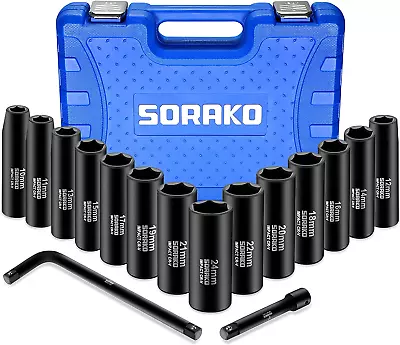 SORAKO 1/2” Impact Socket Set 16 Piece Metric Deep Socket Set 10-24 MmDeep Imp • $54.13