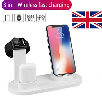 3in1 Wireless Charging Station Dock Charger Stand For AirPods Watch IPhone • £8.64