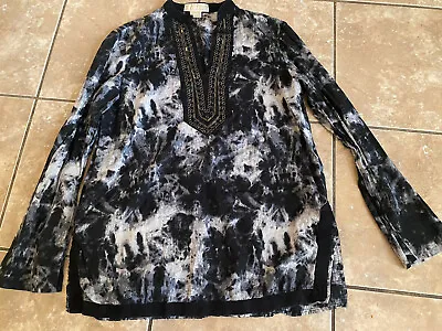 Michael Kors L Tie Dye Embellished Cotton Tunic Top Blouse Lightweight Designer • $13.76