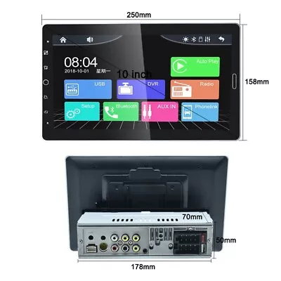 10.1'' Single Din Touch Rotatable Screen Car Radio Stereo Carplay MP5 Player+Cam • £59.99