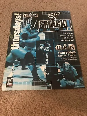 Vintage 1999 WWF SMACKDOWN UPN TV Poster Print Ad THE ROCK EDGE DX 1990s • $7.99