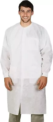 50 Disposable Lab Coats White SPP 45 Gsm Work Gowns XXL Protective Clothing • $151.06