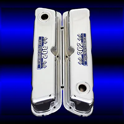 Chrome Small Block Valve Covers With 302 Emblems For Ford 302 Engines • $92.99