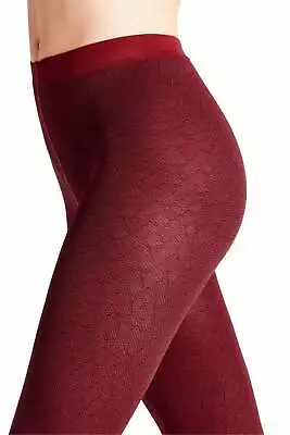 Falke Blurred Lines Tights Herringbone Patterned Tights Red Burgundy • £29