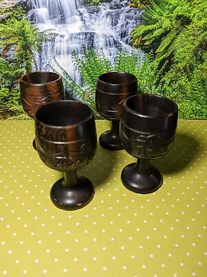 Adorable Little Wooden Tikicups X 4. Hand Carved Goblets Vintage Collectable  • $12.99