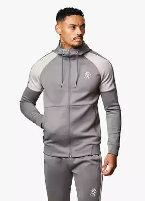 Gym King Mens Hoodie Grey Slim Fit Full Zip Poly Long Sleeve Top Core Plus • $69.45