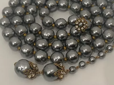 Sign Miriam Haskell Huge Dark Silver Pearls Baroque Rhinestone Necklace Jewelry • $300