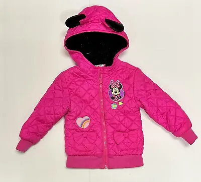 Disney Minnie Mouse Pink Rain Coat Jacket With Bows Ears &Hood Girls 2 • $10