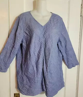 HABITAT Clothes To Live In Size Large Blue Gauze Cotton Crinkle TUNIC TOP • $15.99