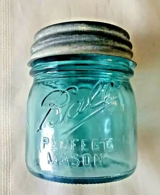 BALL HALF (1/2)  PINT BLUE Aqua MASON Jar -  Collector's Edition  With Zinc Lid • $15.99