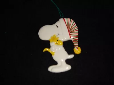 Vintage Peanuts Snoopy & WOODSTOCK Flat Ceramic Christmas Ornament • $20