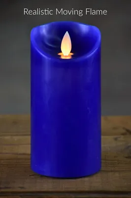 New Battery Operated ROYAL BLUE MOVING FLICKER FLAME PILLAR CANDLE LED Timer  • $16.95