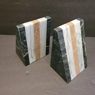 Mid Century Modern MCM Postmodern Color Blocked Marble Geometric Bookends 6   • $72.92