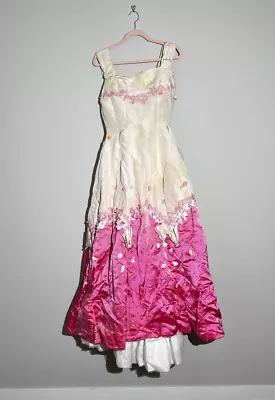 Vintage 1950s Couture Pink + White Floral Gown Formal Dress Repair Study AS IS • $50