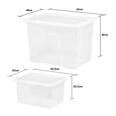 25L 80L Crystal Clear Plastic Storage Container Boxes With Secure Clip On Lid • £9.59