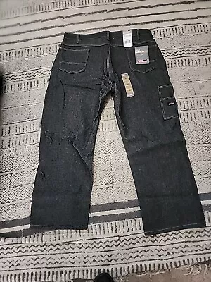 Mens 42X30 Dickies Black Raw Denim Carpenter Cargo Work Jeans Pants ED303BK Vtg • $30