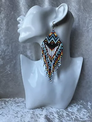 Handmade Beaded Native American Inspired Large  Earrings W-4.5;L-15cm • £20