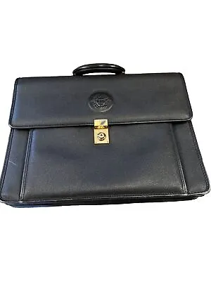 Gianni Versace Leather Men's Bag Black Leather Document Base Briefcase AUTHENTIC • $199.65