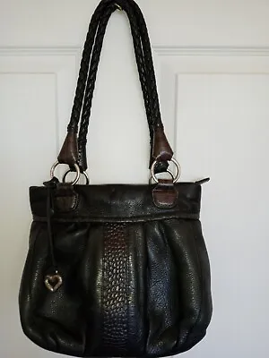 Brighton Vintage Black Leather Hobo Shoulder Bag • $49.99