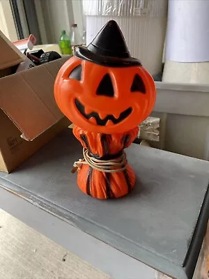 Vintage 60s/1960s Halloween Pumpkin Witch Hat Blow Mold Light-Up Decoration • $45