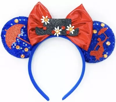 Mary Poppins Ears Minnie Mouse Ears Glitter Blue Minnie Ears Disney HANDMADE • $12.99