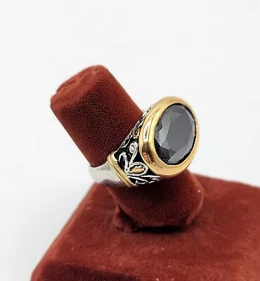 Vtg Sz 7 Ring Lg Black Cubic Zirconia Scrolls 18KGE Medieval Fashion Jewelry  • $49.99