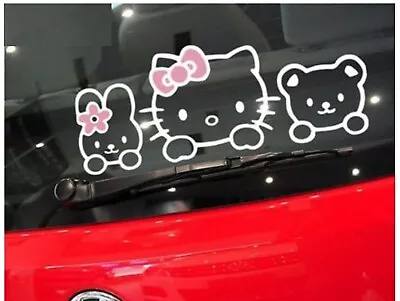 Cute HelloKitty With Rabbit & Bear (Pink Ribbon White) Car Decal Car Sticker-1pc • $7.25