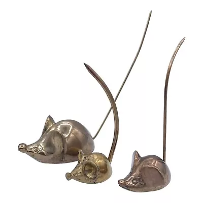 Lot 3 Vintage Solid Brass Mice Mouse Paperweights Paper Ring Holders Figurines • $74.95