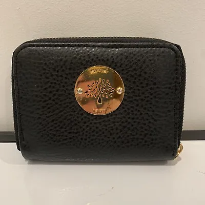 Mulberry Womens Black Leather Wallet Zip Up Double Compartment Bag Metal Accents • $45