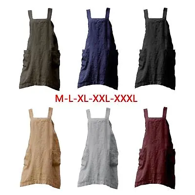 Linen Apron With Large Pocket Cross Back Gardening Works For Women Men Wife • £9.13