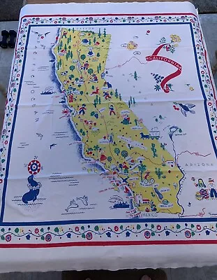 Vintage California State Tablecloth Souvenir Margaret Newport 55X44 • $35.77