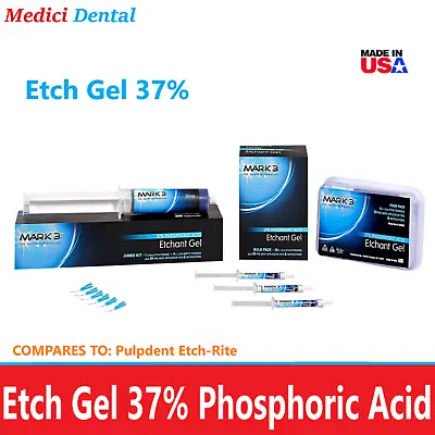 Dental Etch Etching Gel 37% Phosphoric Acid Blue Jumbo Kit Bulk Kit Or 4 Pack • $31.95